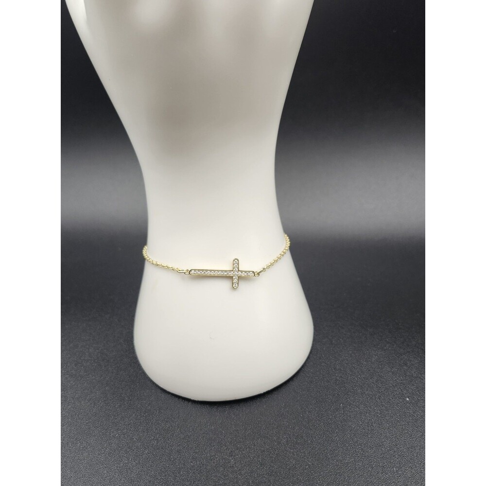 925 Sterling Silver With Gold Plate 0.11 Ctw Moissanite Cross Bracelet